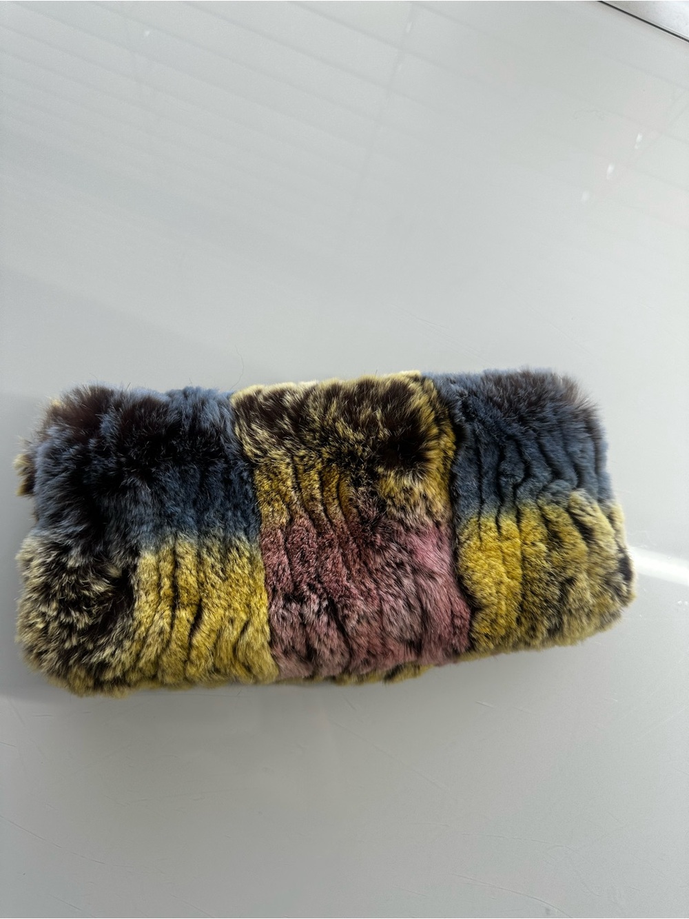 Multicolor Real Rabbit Fur Headband/Neckwarmer - Yellow, Pink, Blue